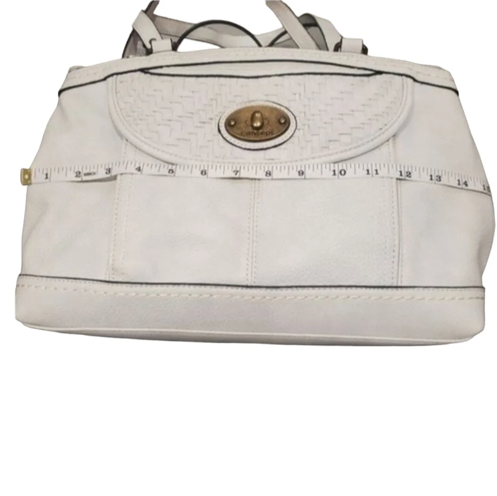Born Concept Large Shoulder Tote Hobo Bag White Vegan Leather 3 Compartment - Picture 8 of 10